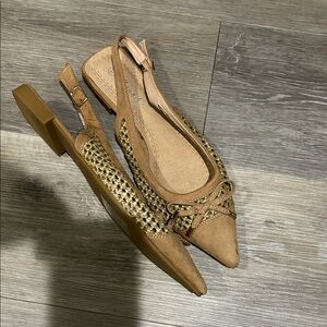Elegant Tan Woven Slingback Flats